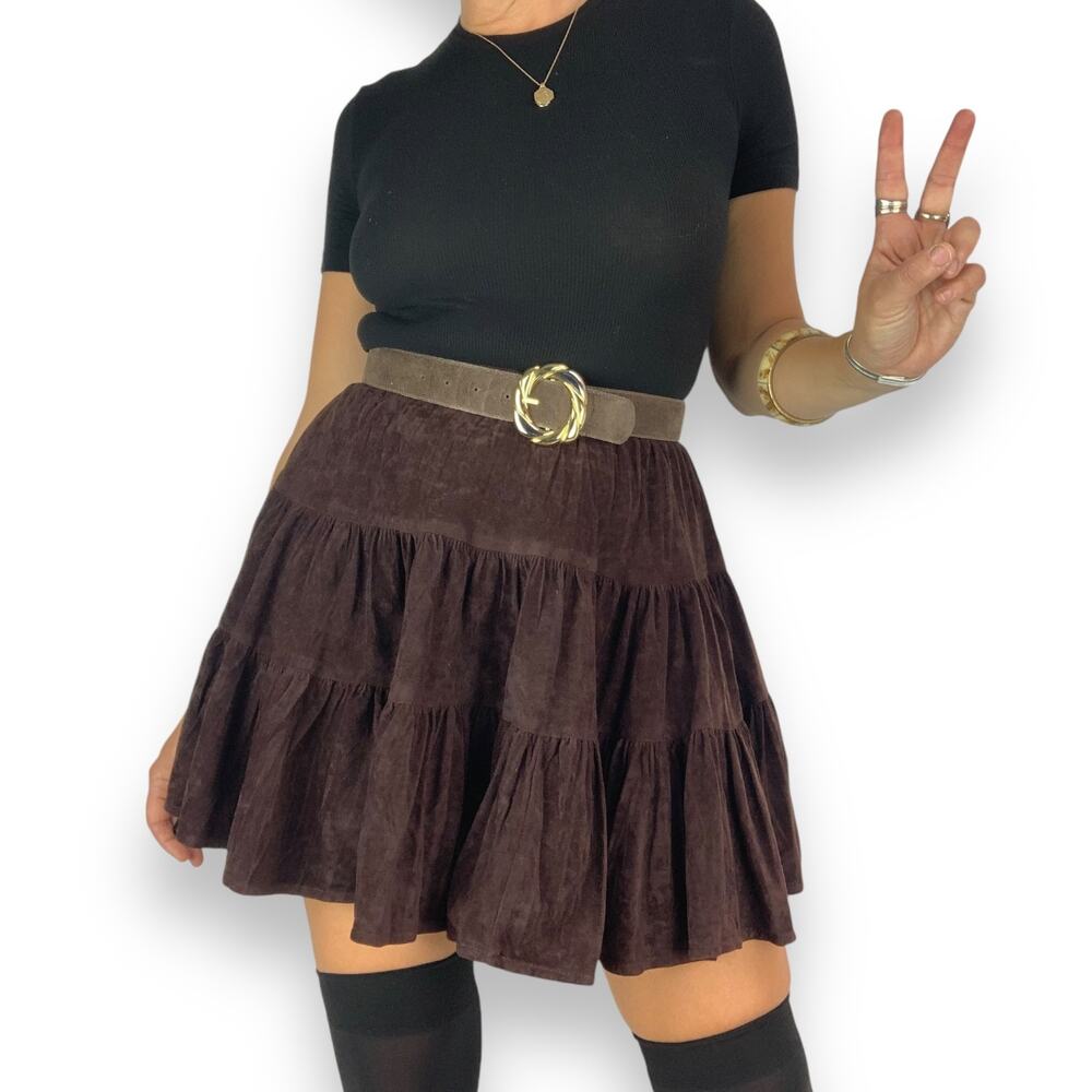 1970's JODY OF CALIFORNIA for FREDERICK'S OF HOLLYWOOD brown bohemian mini skirt